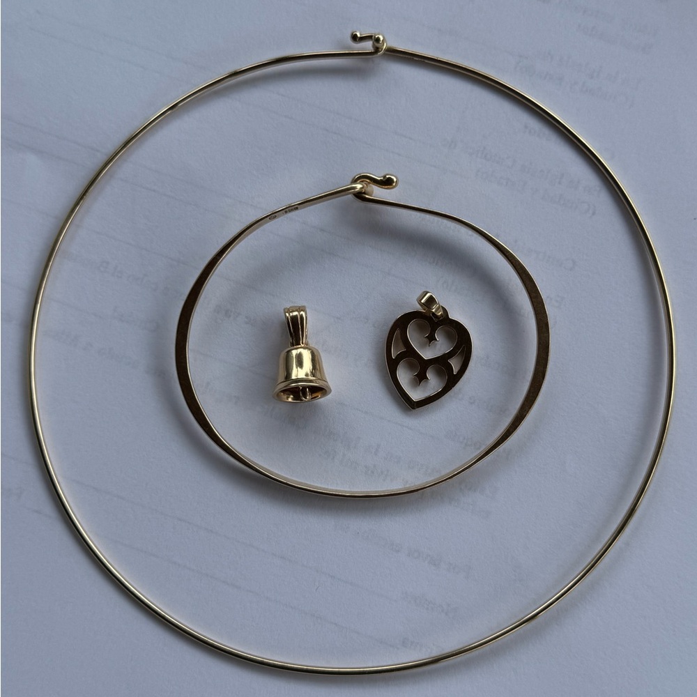James Avery Gold Necklace, bracelet and Heart and Bell Pendants